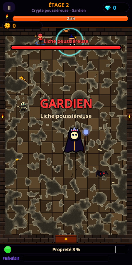 Combat de gardien en style Cartoon : la Liche poussiéreuse.